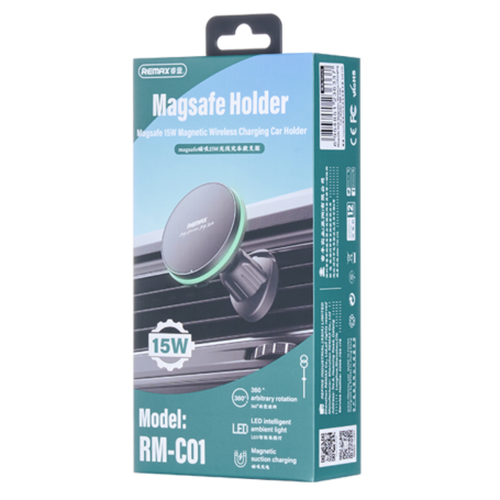 Support De Charge Magnétique MagSafe 15W Pour Voiture Remax RM-C01 - Noir