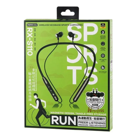 REMAX RX-S110 Wireless Neckband Sport Bluetooth Headphones 90mAh - Black