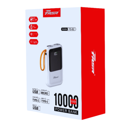 FASR FS-B2 10000 mAh Power Bank with 4 Integrated Cables Micro Type-C Lightning USB