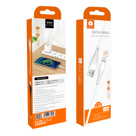 Câble USB / Lightning  2.4A 1m blanc - X196 (WUW)