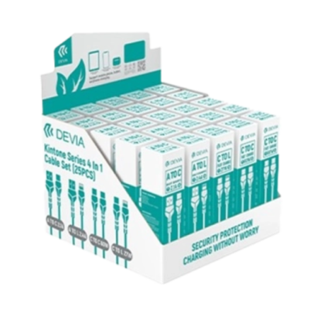 Set Of Cable 4-en-1 - 5 X USB-A/USB-C & 5 X USB-A/Lightning & 5 X USB-C/Lightning & 10 X USB-C/USB-C- Devia - 25 PCS