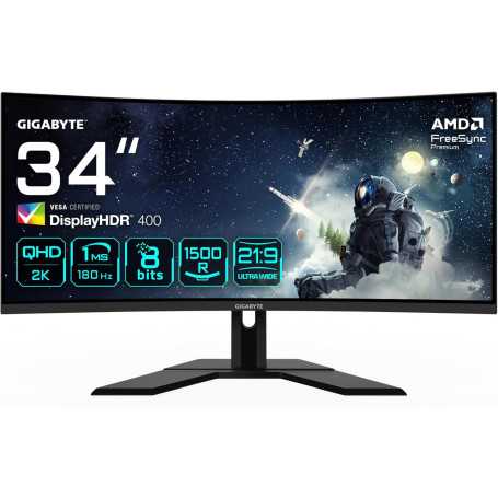 Écran Gaming Incurvé Gigabyte G34WQCP 34" – WQHD (3440 x 1440), 180Hz, 1 ms FreeSync Premium