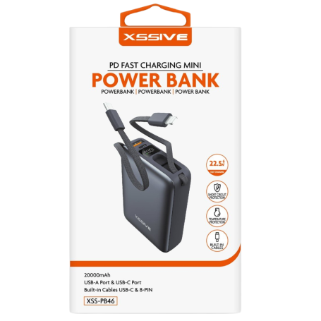 XSSIVE XSS-PB46 Power Bank 20000mAh – Built-in USB-C & Lightning Cables