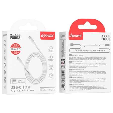 USB-C / Lightning cable - D-power F8003 - 1M White