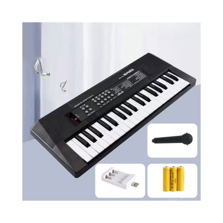 Kids Electronic Piano 37 Keys Multi-Function Rechargeable + Charging Pack + Microphone -Black