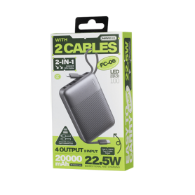 Power Bank 22,5 W 20,000 mAh FC-06 REMAX Argent avec Câbles de Charge Rapide - Autonomie et Efficacité Maximales