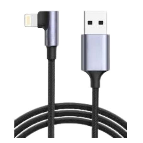 90 Degree Angled USB/USB-C Cable - 1M Black Nylon Braided Fast Charging Cord