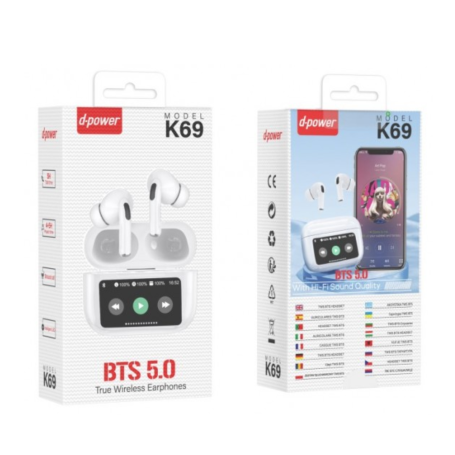 Casques, Écouteurs - Écouteurs sans fil avec écran LCD - D-power K69, prix de gros.