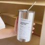 600ML Insulated Stainless Steel Water Bottle with Straw - Stainless Steel Color