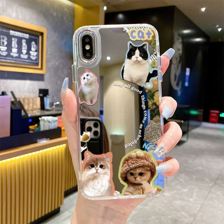Mirror Silicone Protective Case with Cat Image for iPhone