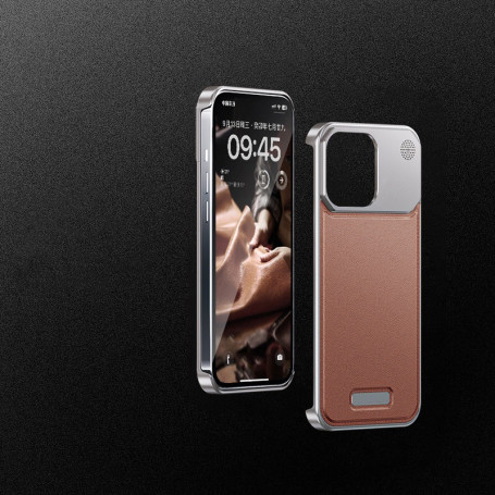 Protective Case in Metal + Leather + Aromatherapy - Brown