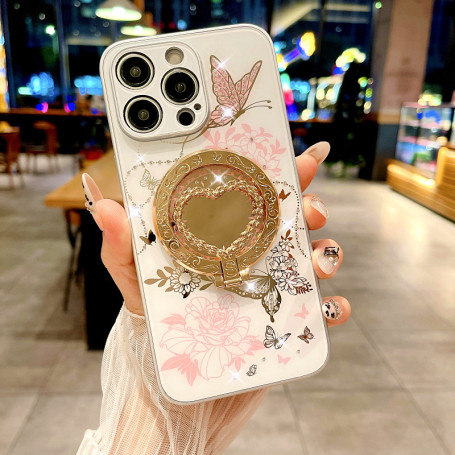 Coque de protection Papillon Blanc avec support or