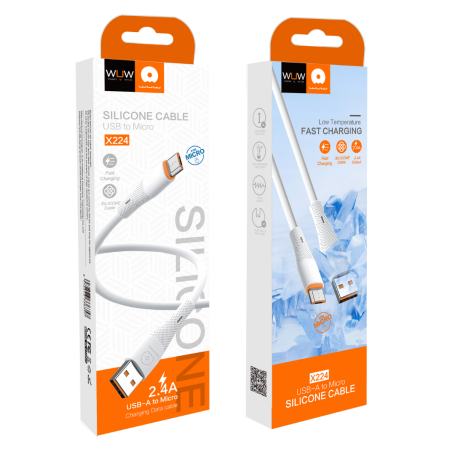 Silicone USB/Micro USB Cable 1M White - WUW X224