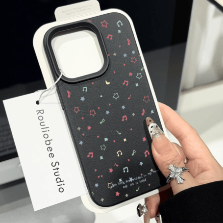 Coque de protection en texture "Litchi" pour iPhone - musicaux et finition mate
