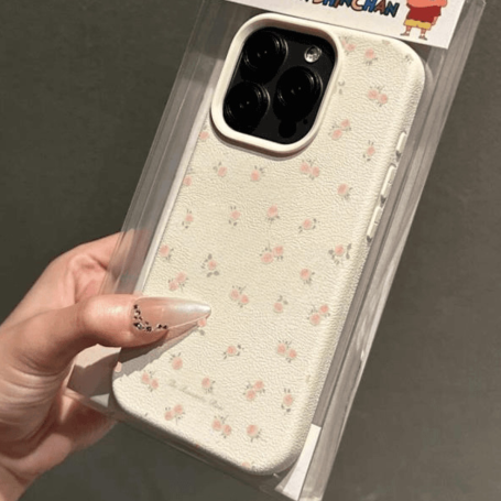 Coque en silicone pour iPhone avec texture "Litchi" - Fleurs sur toute la surface