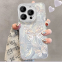 Coque pailletée souple pour iPhone - Papillons argentés sur fond dégradé effet plume argentée
