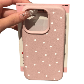 Classic Pink Lychee Case with White Polka Dots for iPhone | Stylish Protection & Durable Design