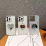 Coque de protection iPhone nacrée avec miroir cœur, perles et couronne – Design chic et maquillage pratique