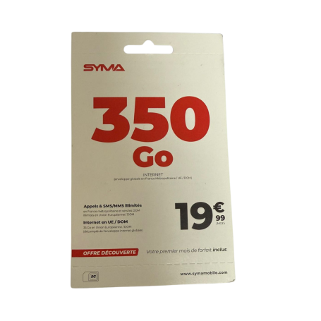 Syma Mobile Plan SIM Card Unlimited Calls and Texts + 350 GB of Internet 5G SFR Network No Commitment