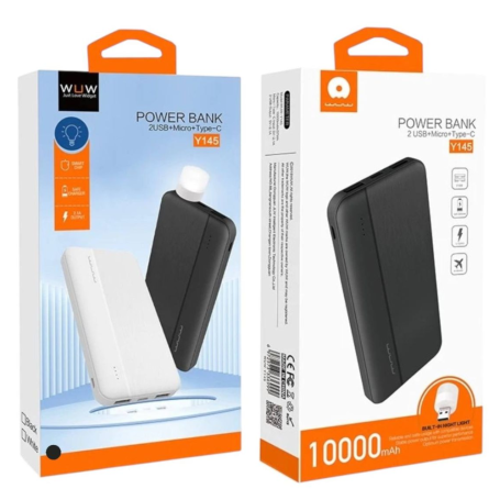 Achetez Power Bank 10000mAh WUW Y145 Noir – 2USB Micro Type-C – Charge Rapide et Fiabilité