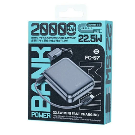 Portable Charger, External Battery - Power bank with fast charging cables 22.5W 20,000mAh FC-07 REMAX - Silver, wholesale price