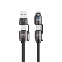 Chargeur Polyvalent, Connectique Multi-usage - Câble 4-en-1 Type-C / Type-C + Lightning en Alliage Zinc Tressé de Charge Rapide 