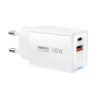 Adaptateur, Bloc d'alimentation - Chargeur GaN Rapide USB+Type-C 45W REMAX CA05(AC45W) - EU - Blanc, prix de gros.