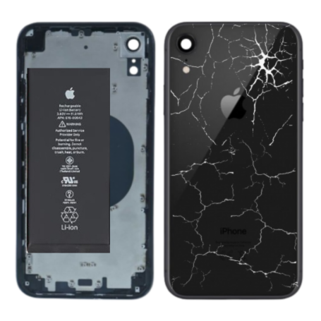 Vitre, Écran - Châssis Complet iPhone XR Noir - Sans Connecteur de Charge + Batterie (Origine Demonté) - Cassé, prix de gros.