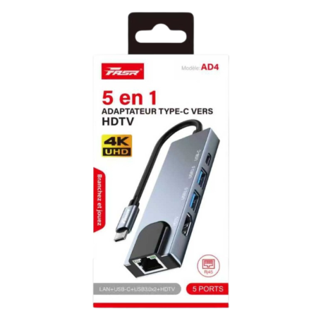 Type-C Hub, USB-C Converter - Multifunction 5-in-1 Type-C Adapter to LAN / HDTV / USB 3.0 / Type-C - FASR AD4, wholesale price
