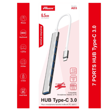 USB Hub, Multiport Adapter - Adapter HUB 7 Ports Type-C to USB 2.0 / USB 3.0 - FASR AD3, wholesale price