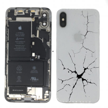 Back Glass, Rear Cover - Back Cover Housing iPhone X White - Charging Connector + Battery (Original Disassembled) - Broken, whol