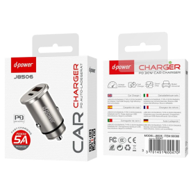 Car Adapter, Auto Charger - 48W Car Charger with 2 Type-C + USB-A Ports - D-power J8506 - Grey, wholesale price