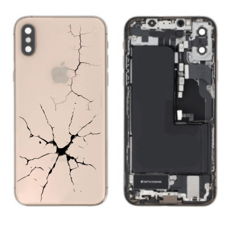 Back Cover, Rear Housing - Complete iPhone XS Max Gold Chassis - Charging Port Without Battery (Original, Removed) - Broken, who