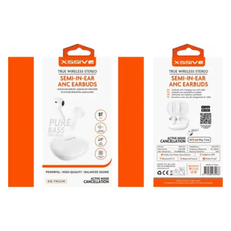 Oreillettes, Casques Audio - Écouteurs sans Fil Semi-Intra-Auriculaires avec Réduction de Bruit Active XSSIVE XSS-TWS15W - Blanc