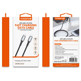 Cable, Charger - USB-C/Lighting Charging Cable 1M 30W XSSIVE XSS-BR-CL-B 1M - Black, wholesale price