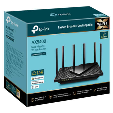 Routeur, Modem, Réseau - Routeur Wi‑Fi 6 AX5400 Double Bande Haut Débit, Wi-Fi 8K, MU-MIMO, Port USB 3.0 TP-Link Archer AX72 Pro