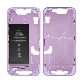 Composant iPhone, Smartphone Apple - Châssis iPhone 14 Violet - sans Connecteur de Charge avec Batterie sans Vitre Arrière (Orig