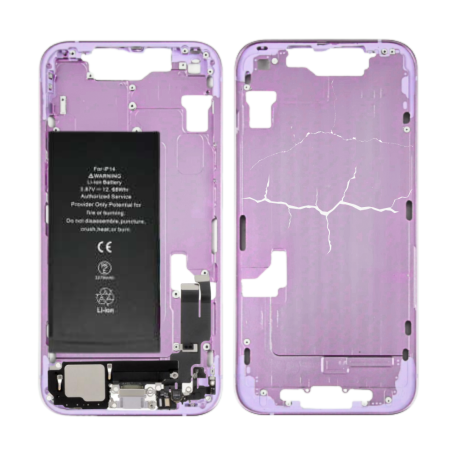 iPhone Frame, Smartphone - iPhone 14 Chassis Purple - Charging Connector without Back Glass and Battery (Original Removed) - Bro