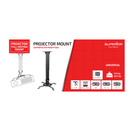 Mount, Bracket - Universal Full Motion Projector Mount with 360° Rotation Superior Electronics SUPSTV013 - VESA 54-320 mm/Max Lo