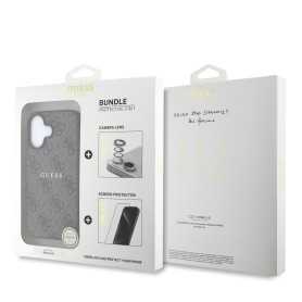 GUESS Bundle Protecteur 3-en-1 pour iPhone – Coque MagSafe, Verre trempé et Protection d’objectif caméra 4G Rhinestone – Marron