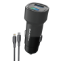 Chargeur Auto, Adaptateur Nomade - Chargeur Voiture Rapide 48W PD+QC3.0 avec Câble Type-C vers 8 Pin Xssive XSS-CC40L - Noir, pr