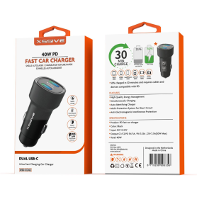 Chargeur Auto, Adaptateur Nomade - Chargeur Voiture Rapide 48W PD+QC3.0 avec Câble Type-C vers 8 Pin Xssive XSS-CC40L - Noir, pr