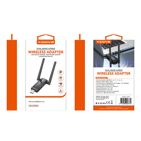 USB Network Adapter, Wireless Dongle - Xssive XSS-WSTK01 Dual Band 1800 Mbps WiFi 6 USB Adapter, wholesale price