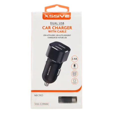 Chargeur, Adaptateur - Chargeur Voiture Duo avec Câble Micro 2,4A Xssive XSS-C29NM - Noir, prix de gros.