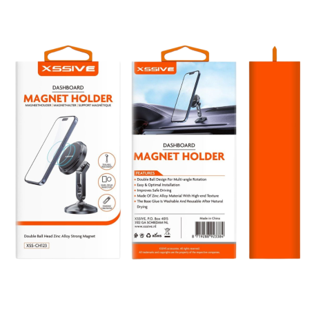 Car Mount, Phone Holder - Xssive XSS-CH123 Magnetic Car Dashboard Mount with Double Ball Joint, Zinc Alloy, and Powerful Magnet,