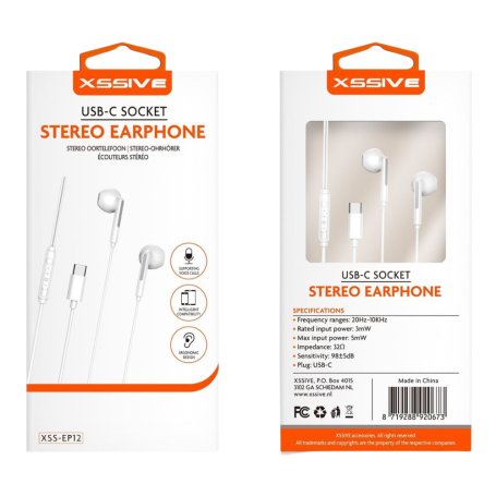 Casque, Oreillettes - Écouteurs Stéréo XSSIVE Type-C XSS-EP12 – Blanc, prix de gros.