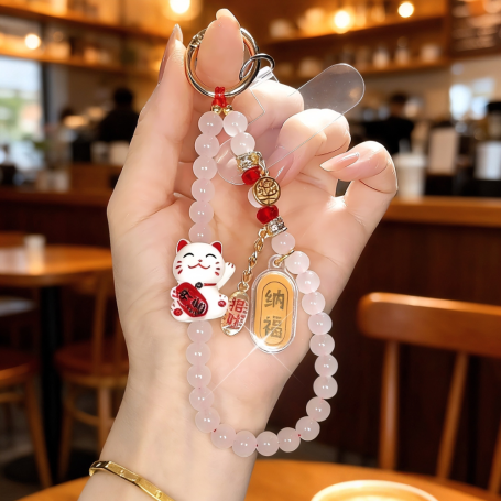 Charm, Accessory - Phone Strap White with Fortune Cat, wholesale price