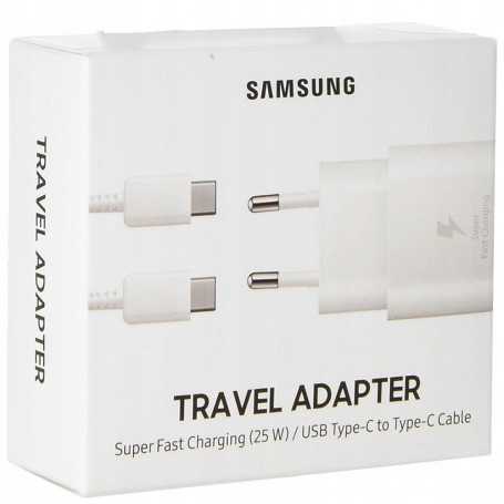 Samsung 25W White Type-C / Type-C Charger Kit - Retail Box (Original)