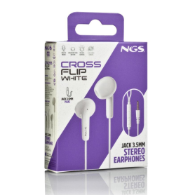 Écouteurs, Casque Audio - Ecouteurs Kit Main Libre NGS Cross Flip White, Jack 3.5mm - 1.2 M - Blanc, prix de gros.