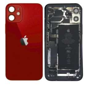 Back Cover, Frame - Complete iPhone 12 Mini Red Chassis - Without Charging Connector + Battery (Original, Disassembled) - Grade 